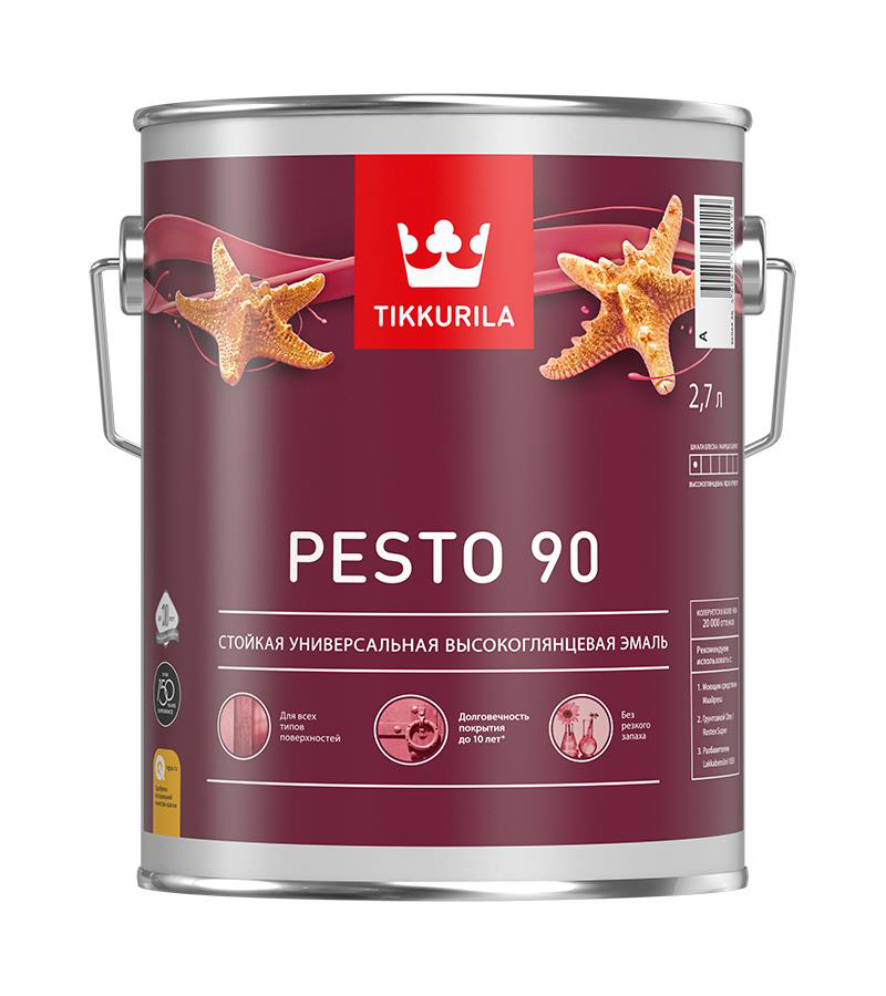 фото Эмаль tikkurila pesto 90 суперстойкая универсальная высокоглянцевая база а 2,7л