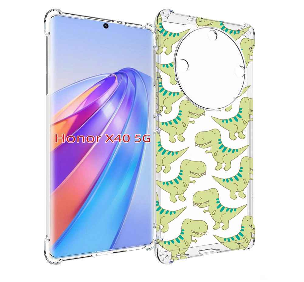 

Чехол MyPads зеленые-динозаврики для Honor X40, Прозрачный, Tocco