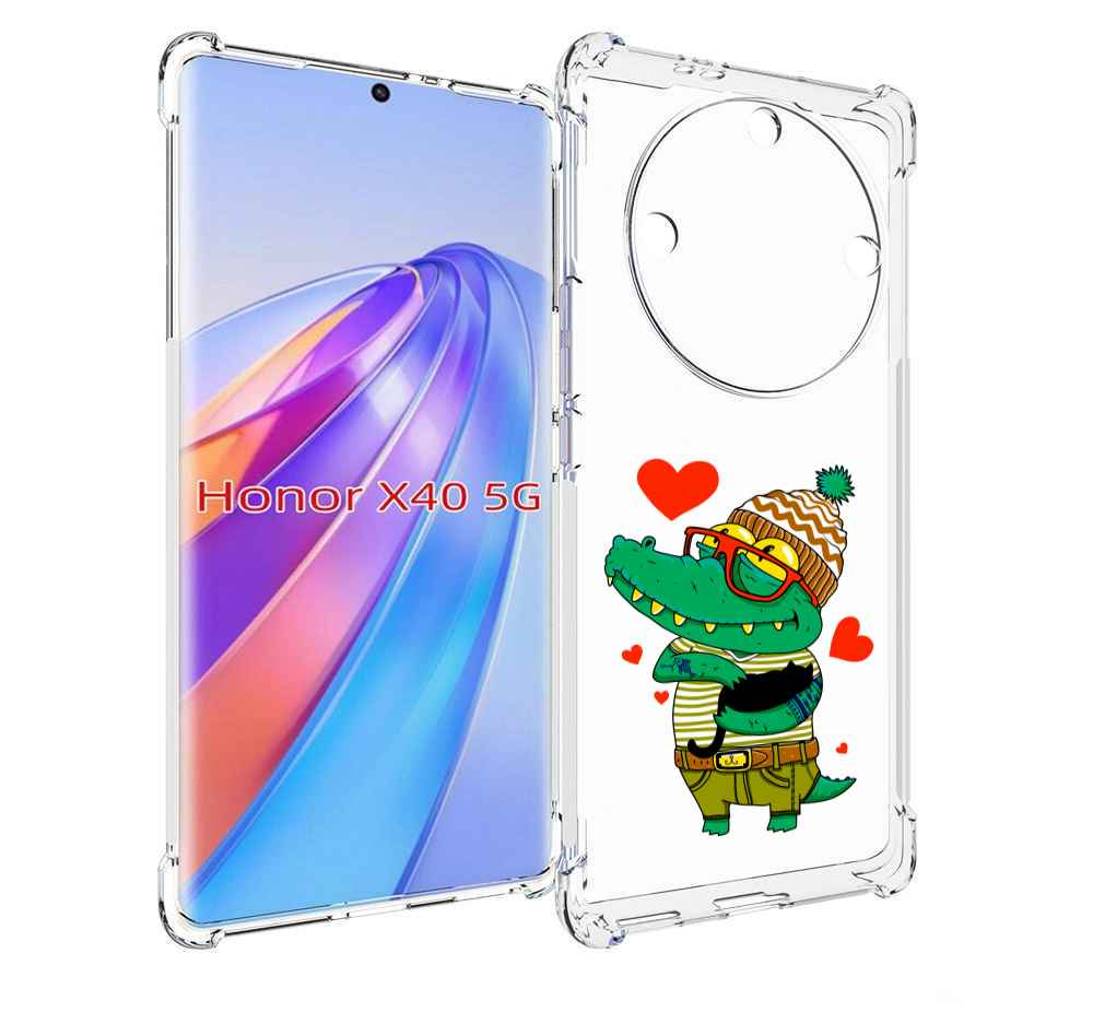 

Чехол MyPads зеленый-крокодильчик-в-красной-оправе для Honor X40, Прозрачный, Tocco