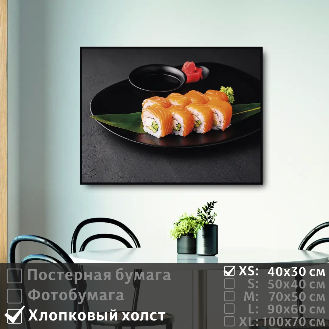 

Постер на холсте ПолиЦентр Роллы на черном фоне 40х30 см, РоллыНаЧерномФоне