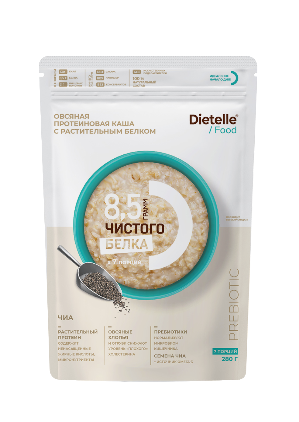 

Протеиновая овсяная каша Dietelle с растительным белком и семенами чиа, 280 г
