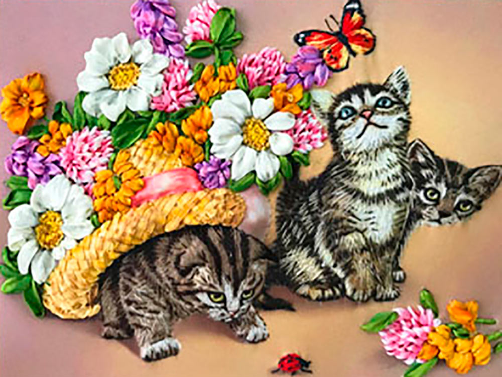 

Вышивка лентами «Котята»