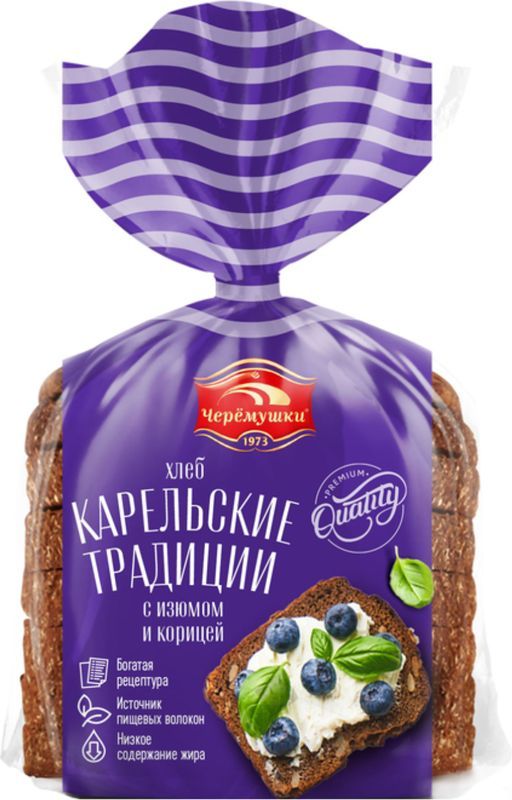 Хлеб Черемушки Карельские традиции ржаной половинка в нарезке с изюмом и корицей 350 г