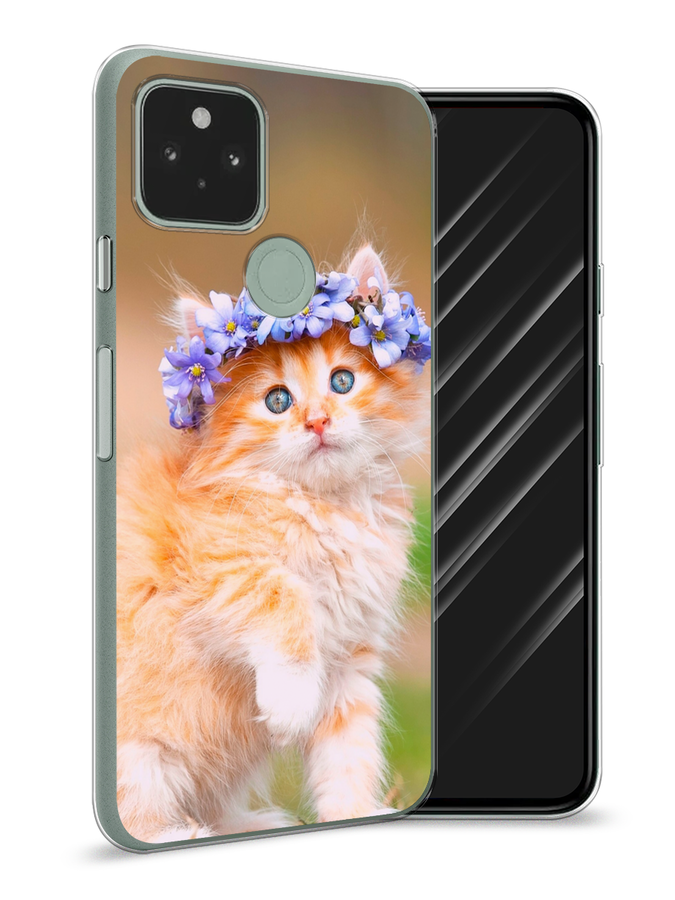 

Чехол Awog на Google Pixel 5A "Рыжий кот в венке", Разноцветный, 271050-1