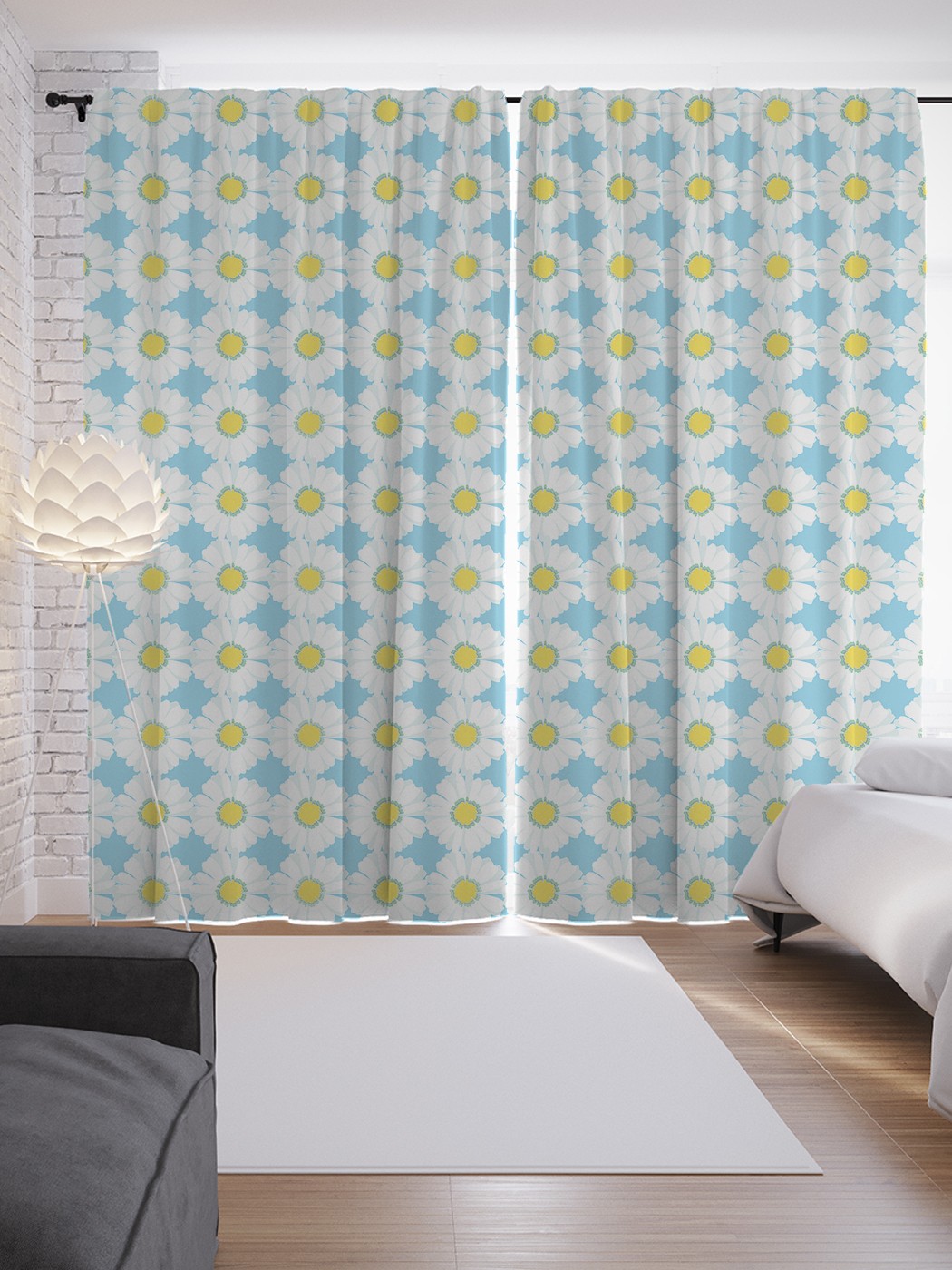 

Шторы JoyArty с фотопечатью "Ромашковый паттерн" из сатена, 290х265 см, Ромашковый паттерн