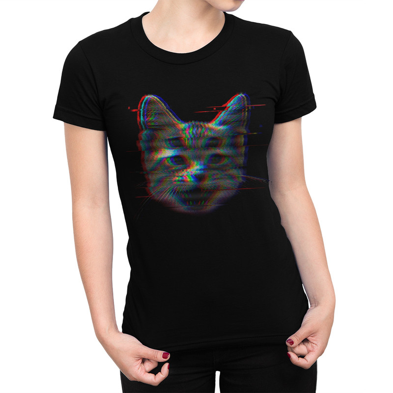

Футболка женская Dream Shirts Глитч Кот черная M, Черный, Глитч Кот