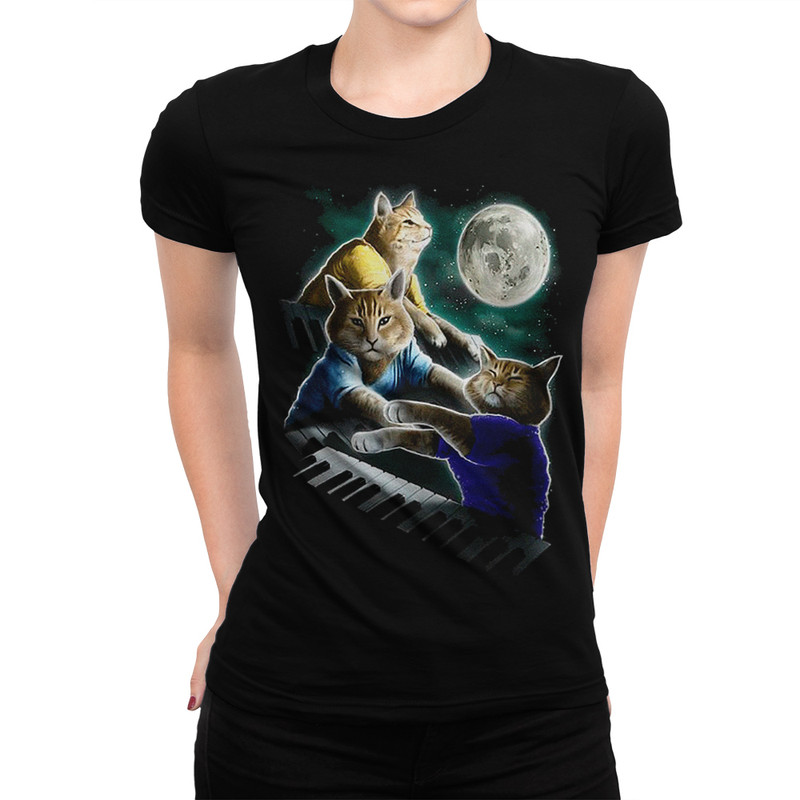 

Футболка женская Dream Shirts Коты и Полнолуние черная M, Черный, Коты и Полнолуние