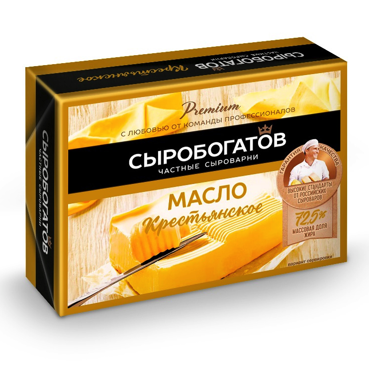 

Масло Сыробогатов Крестьянское сладко-сливочное, несолёное, 72,5%, 175 г
