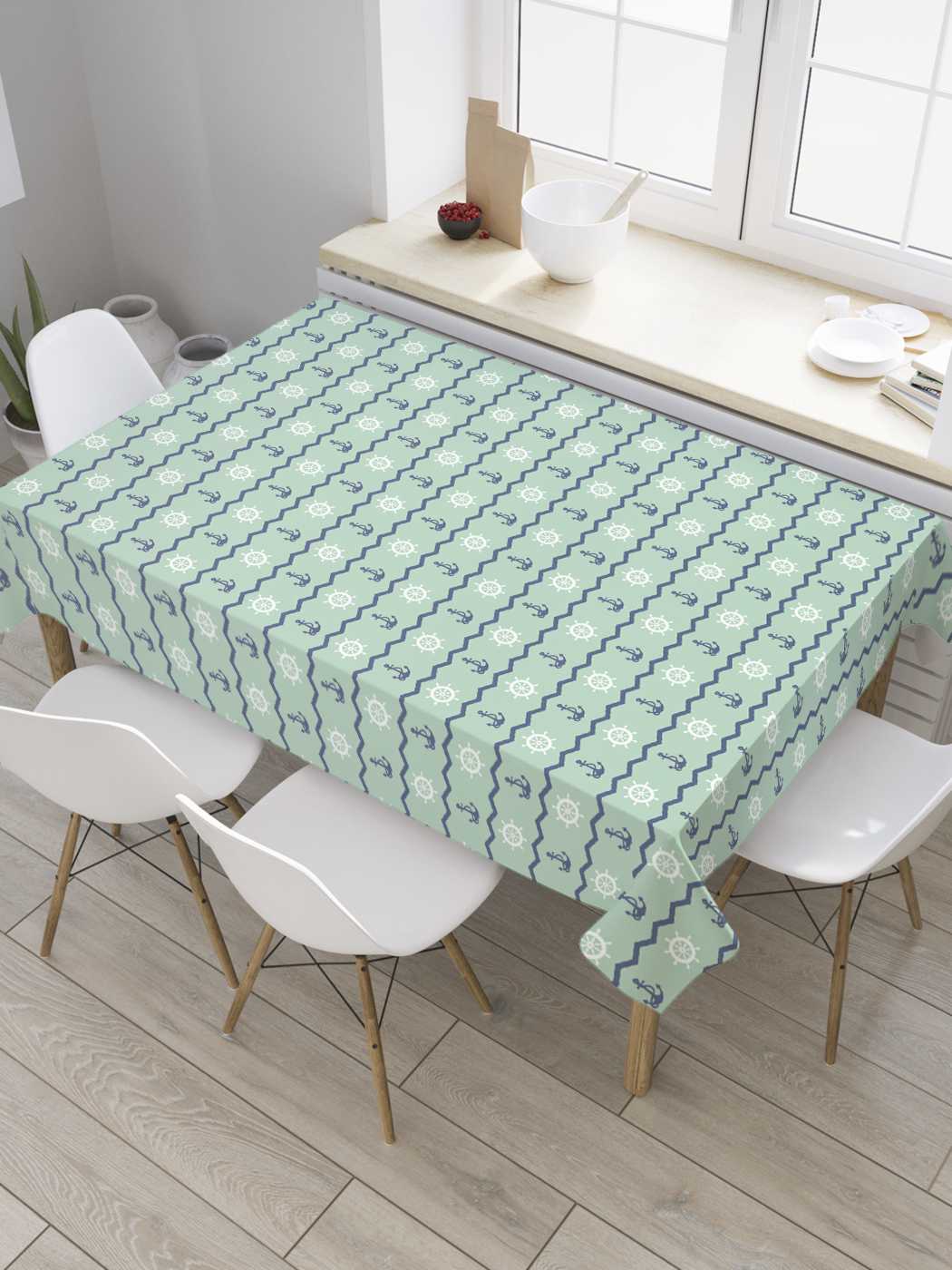 

Скатерть прямоугольная JoyArty "Ряды якоря и штурвала" из оксфорда, 180x145 см, Зеленый, Ряды якоря и штурвала