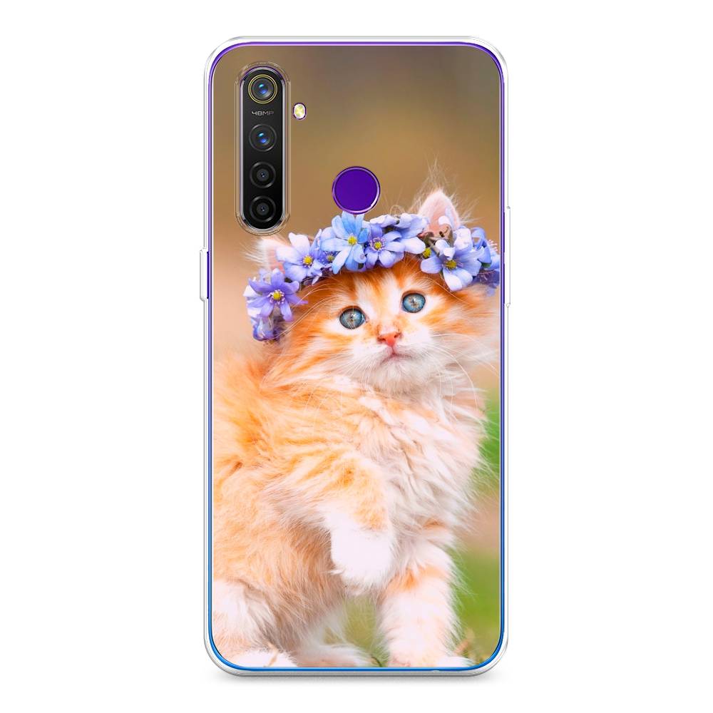 

Чехол Awog на Realme 5 Pro "Рыжий кот в венке", Разноцветный, 251650-1