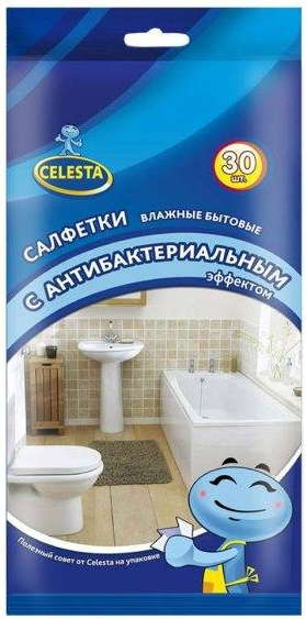 фото Влажные салфетки celesta бытовые антибактериальные 30 шт.