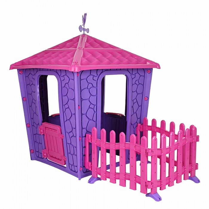 фото Игровой домик с забором pilsan stone house purple/pink