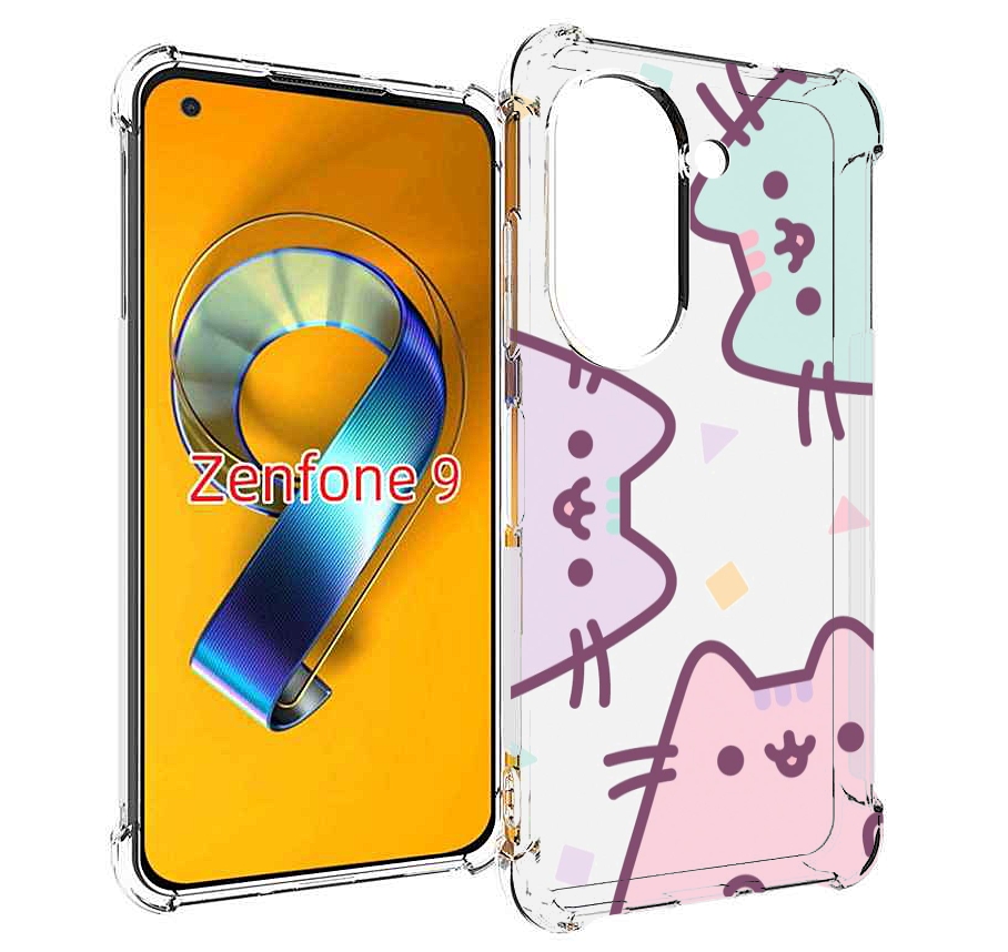 Чехол MyPads котики зеленый фиолетовый розовый женский для Asus Zenfone 9 (AI2202)