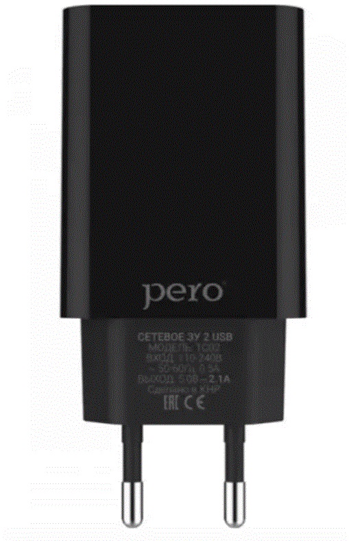 фото Сетевое зарядное устройство pero tc02 2usb 2.1a black (тс02bl2a)