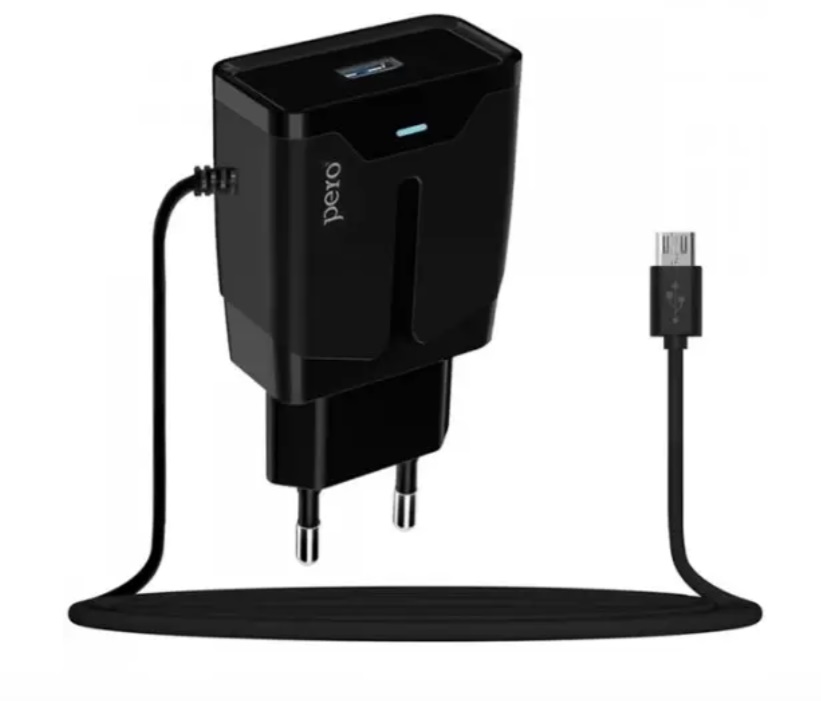 Сетевое зарядное устройство Pero TC04 1USB 2.1A+MICRO-USB CABLE Black(ТС04B2AMU)