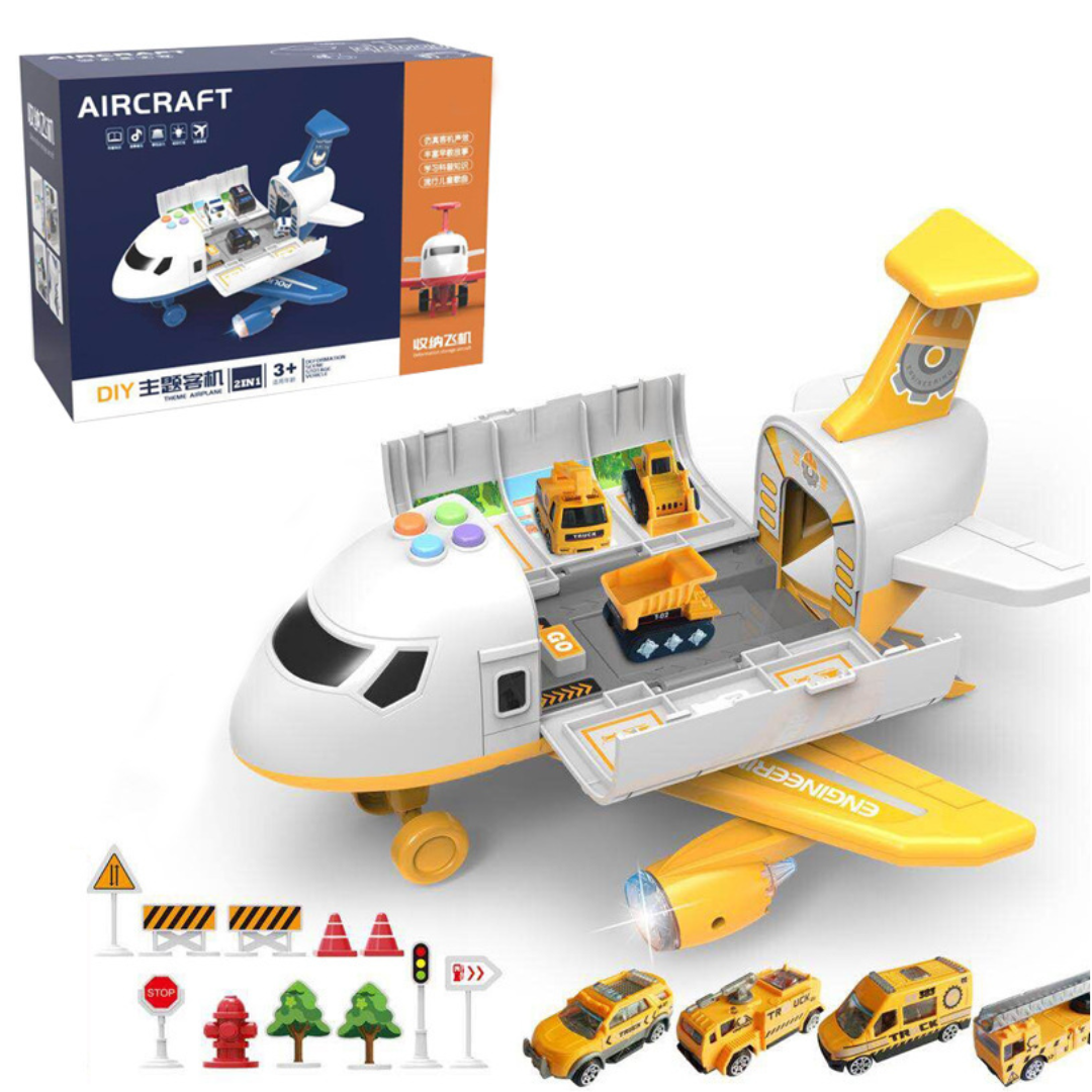 фото Игровой набор "грузовой самолет с 4 машинками строительной техники и дорожными знаками", с nobrand
