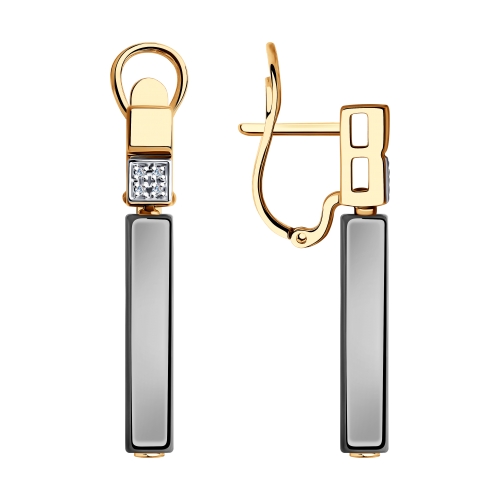 

Серьги подвески из комбинированного золота ЯХОНТ Золотой 230611, бриллиант/керамика, 230611