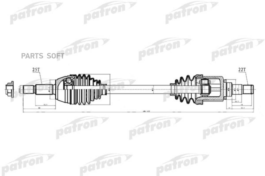 

Полуось передняя левая 25x606x53,3x22 FORD: FIESTA V 01-, FUSION 02- PATRON PDS0221