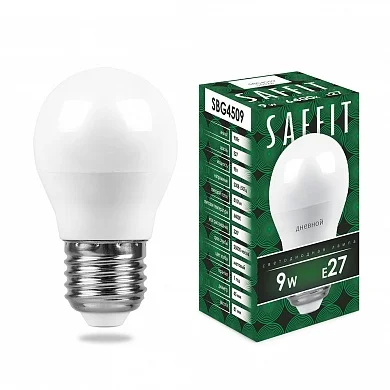 

Лампа светодиодная 9W E27 230V 6400K (дневной) Шарик матовый(G45) SAFFIT, SBG4509