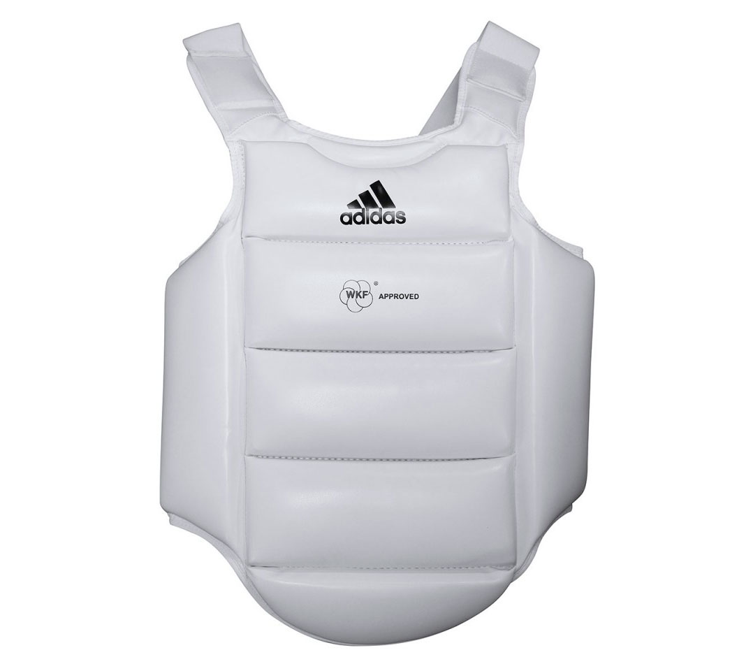 Защита корпуса детская Body Protector WKF белая c черным логотипом (размер S)