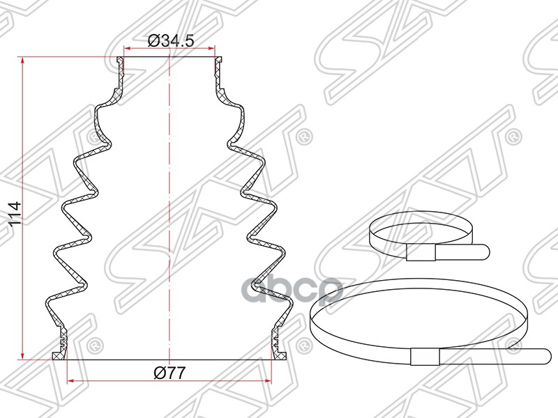 фото Пыльник шрус наружный peugeot 206 02-08 (2 хомута. термопластик) sat арт. tc-049