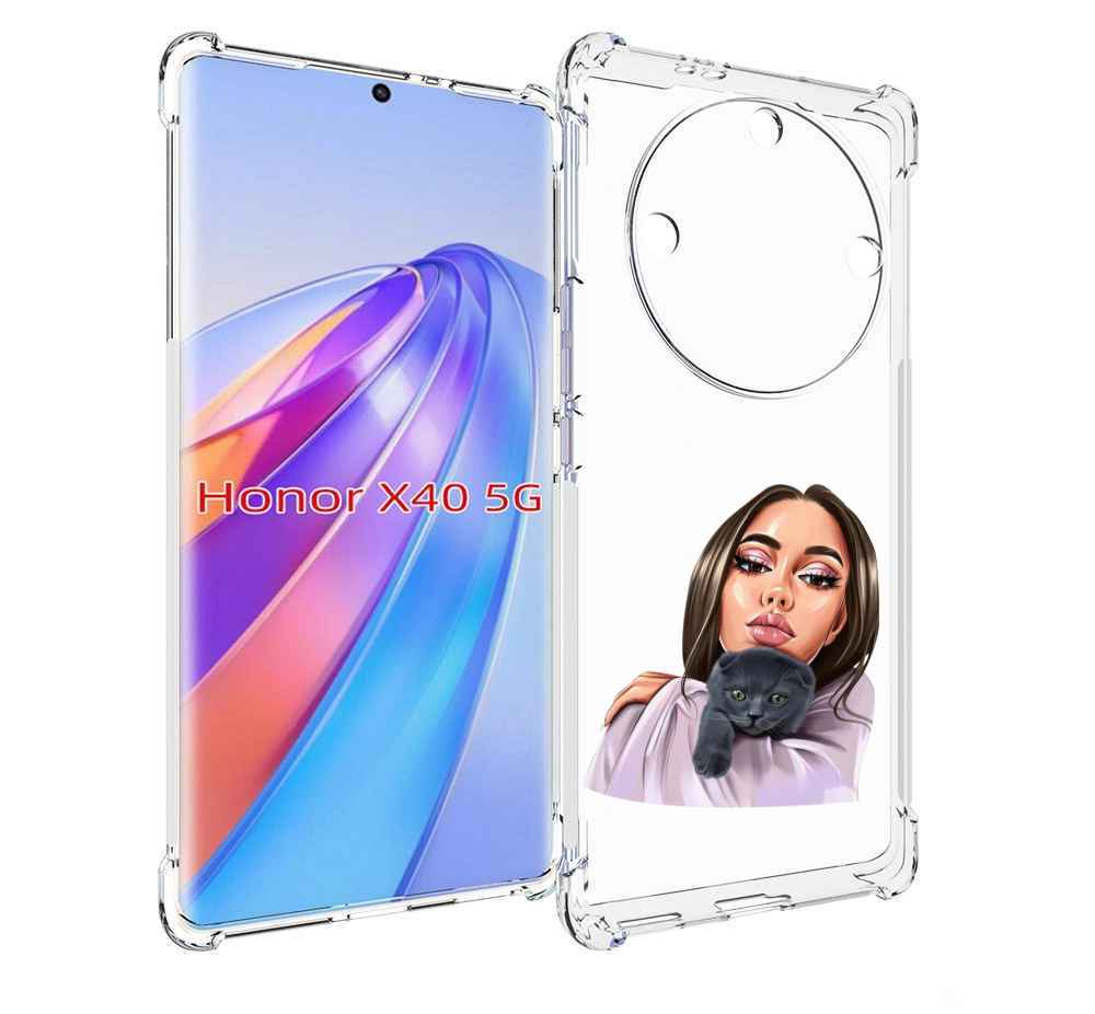 

Чехол MyPads нарисованная-девушка-с-котом женский для Honor X40, Прозрачный, Tocco