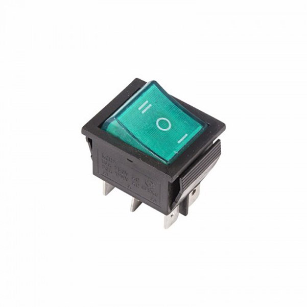 

Выключатель клавишный 250V 15А (6с) ON-OFF-ON зеленый с подсветкой и N REXANT, 10 шт.