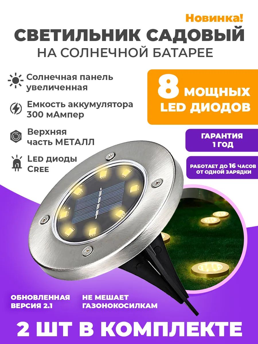 

Садовый светильник Rd&co 72008 1 шт., 8 Led диодов 2шт.