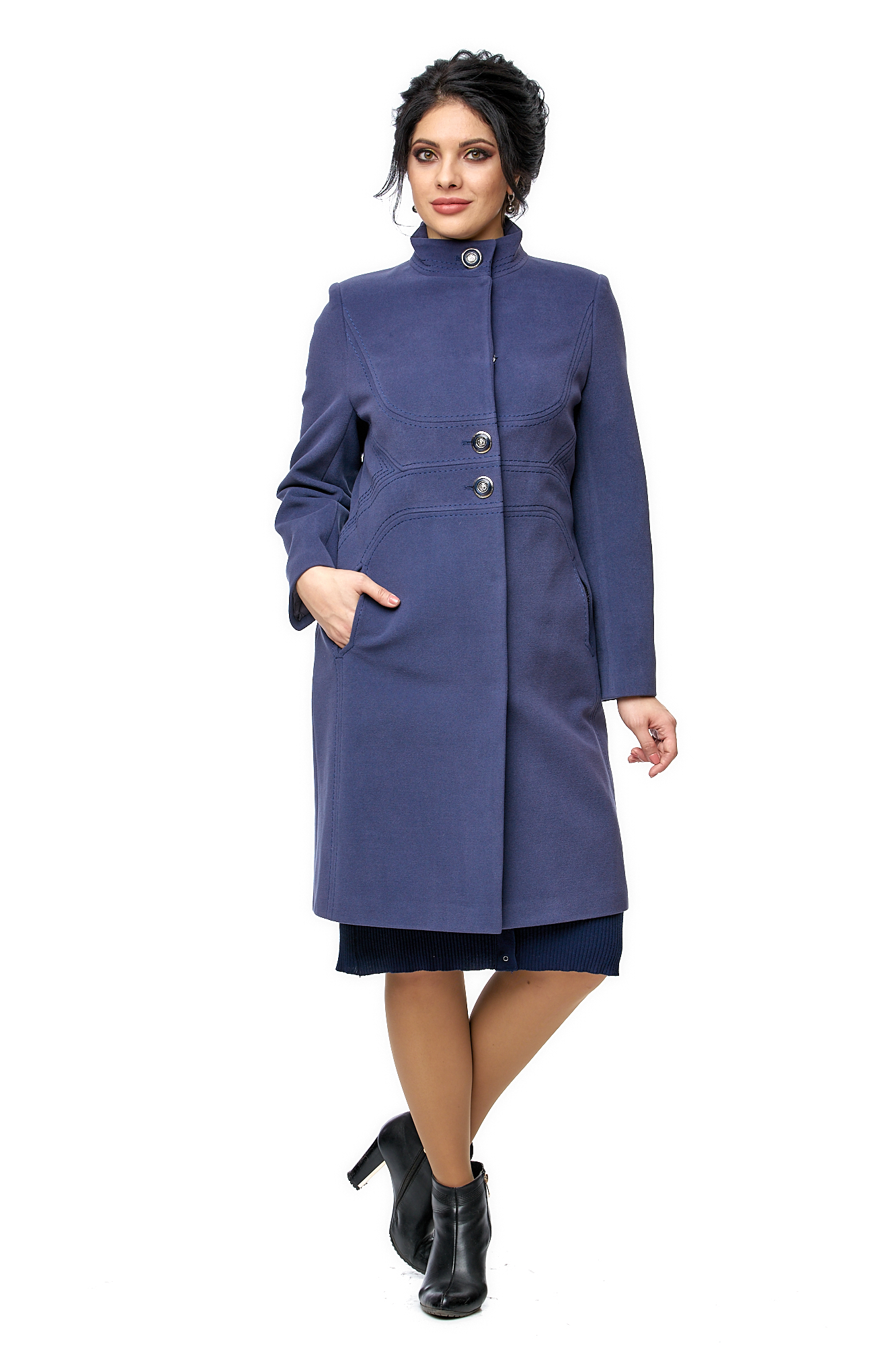 Пальто женское МОСМЕХА 8001062 синее 46 RU