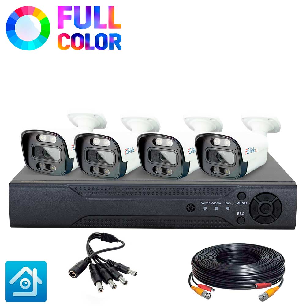 

Комплект видеонаблюдения AHD 8Мп Ps-Link KIT-C804HDC 4 уличных камеры FullColor 4667, Белый, KIT-C804HDC