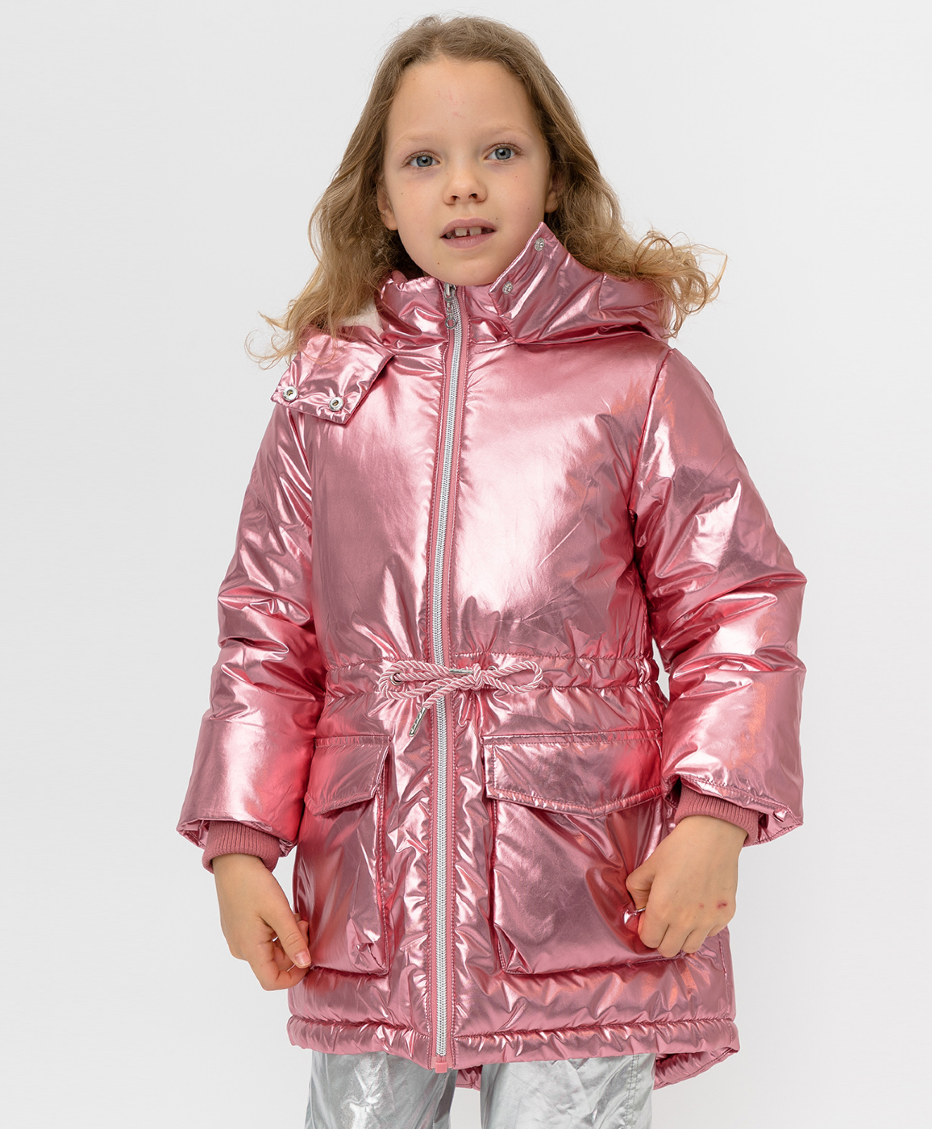 фото Розовое демисезонное пальто button blue размер 104 220bbgmc45011200