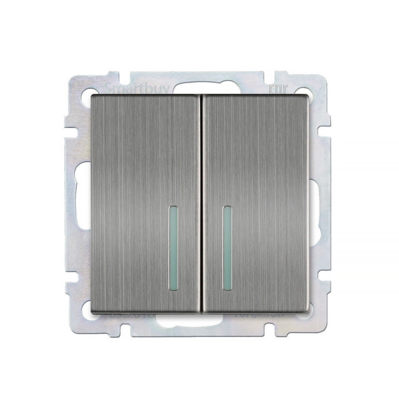фото Выключатель проходной с индикатором smart buy "нептун" sbe-05gn-10-sw22-1 серый никель