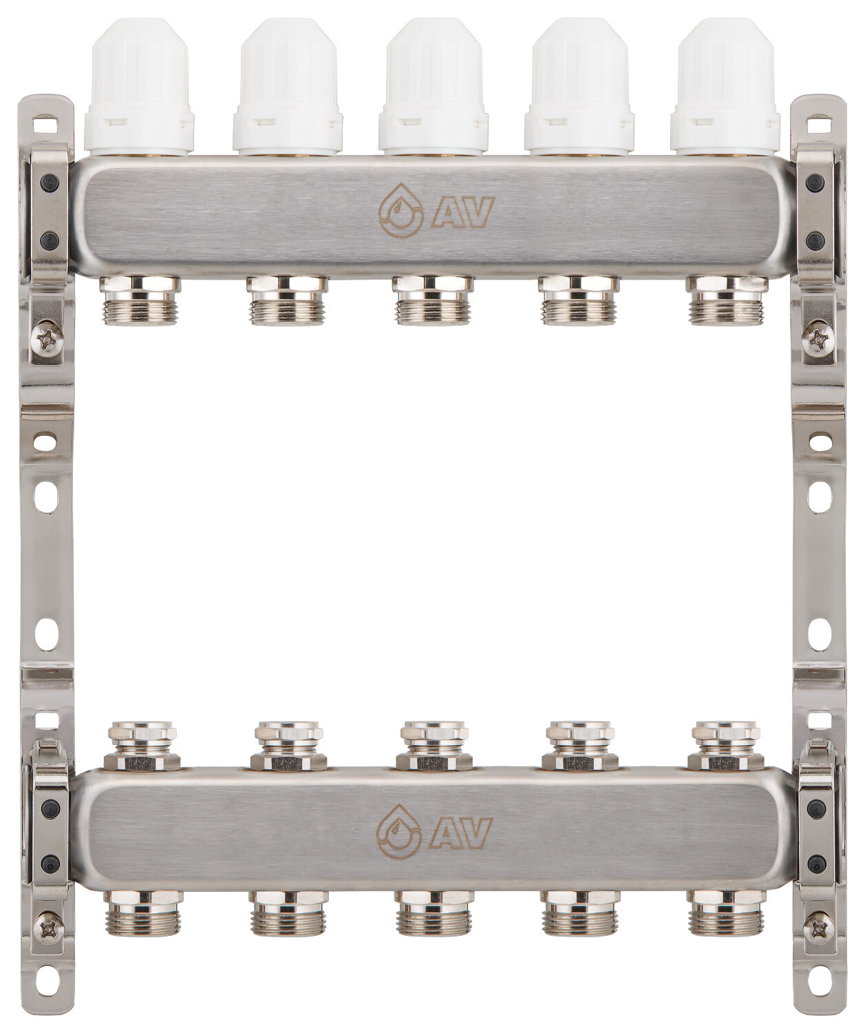 Коллекторная группа AV ENGINEERING AVE162K 5 выходов (AVE16200105K) коллекторная группа valtec vtc 586 emnx 0607 1 вр г х 7 выходов 3 4 нр ш ек х 1 вр г с расходомерами нержавеющая сталь