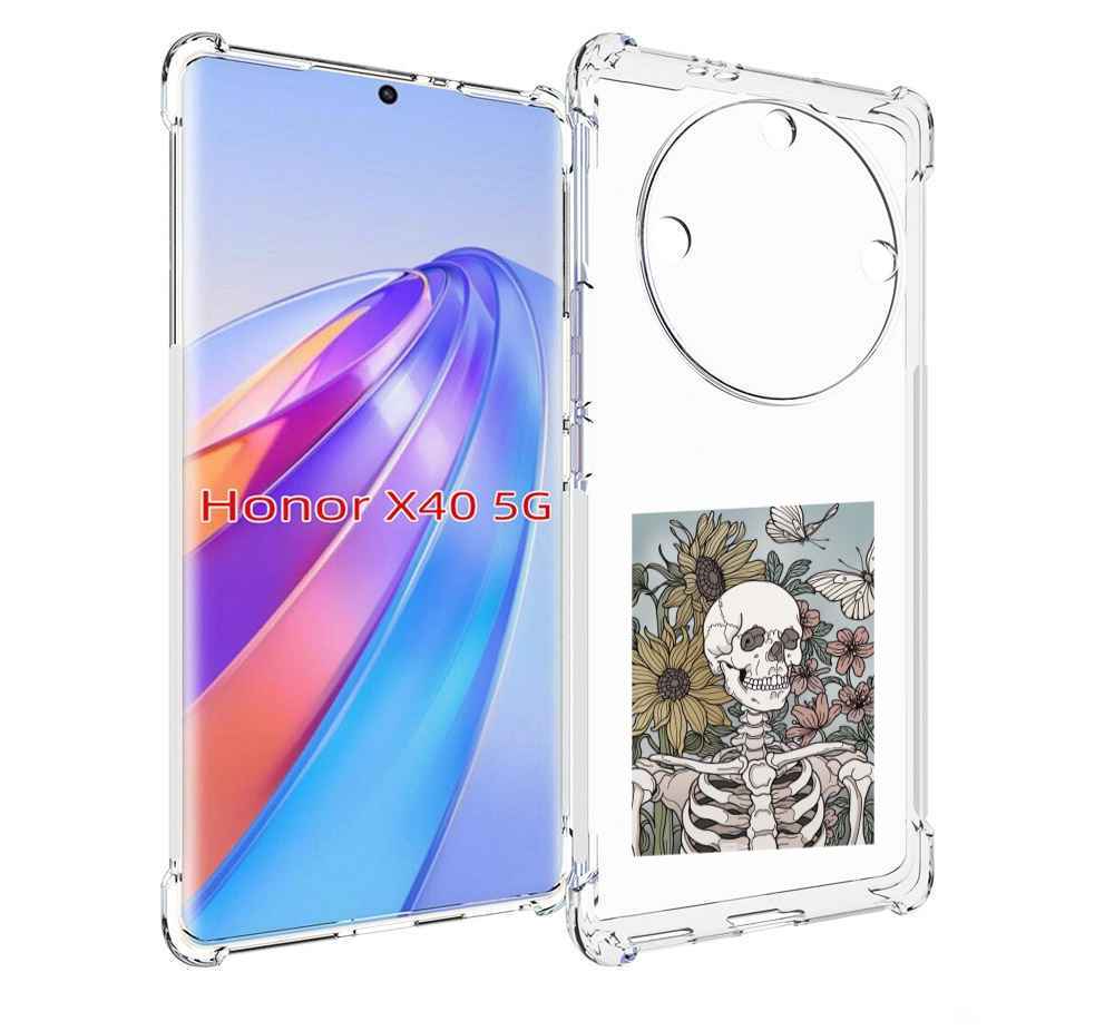 

Чехол MyPads скелетик с подсолнухами для Honor X40, Прозрачный, Tocco