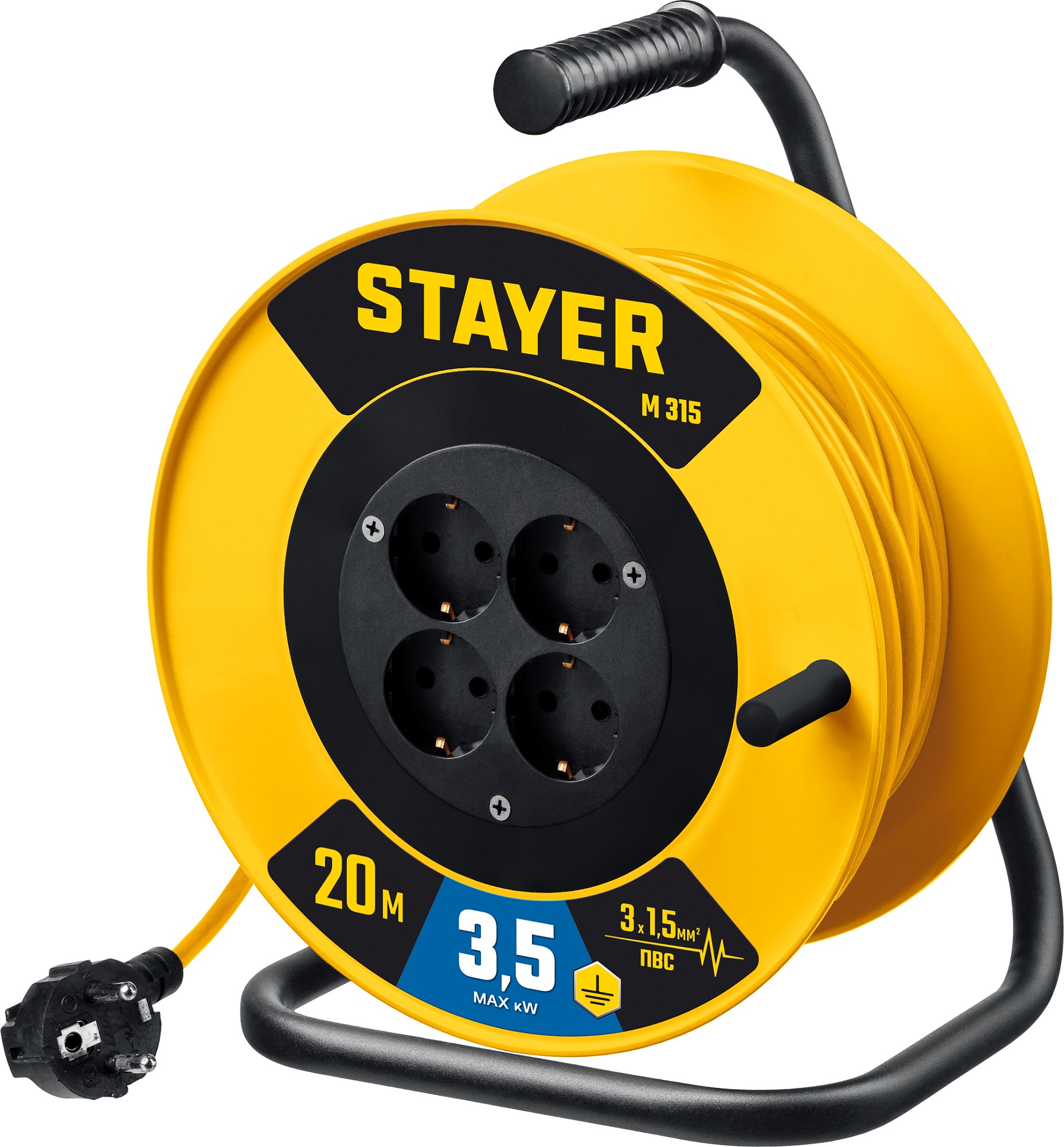 фото Силовой удлинитель на катушке stayer m 315 пвс 3х1.5 20м 3500вт 55078-20_z01