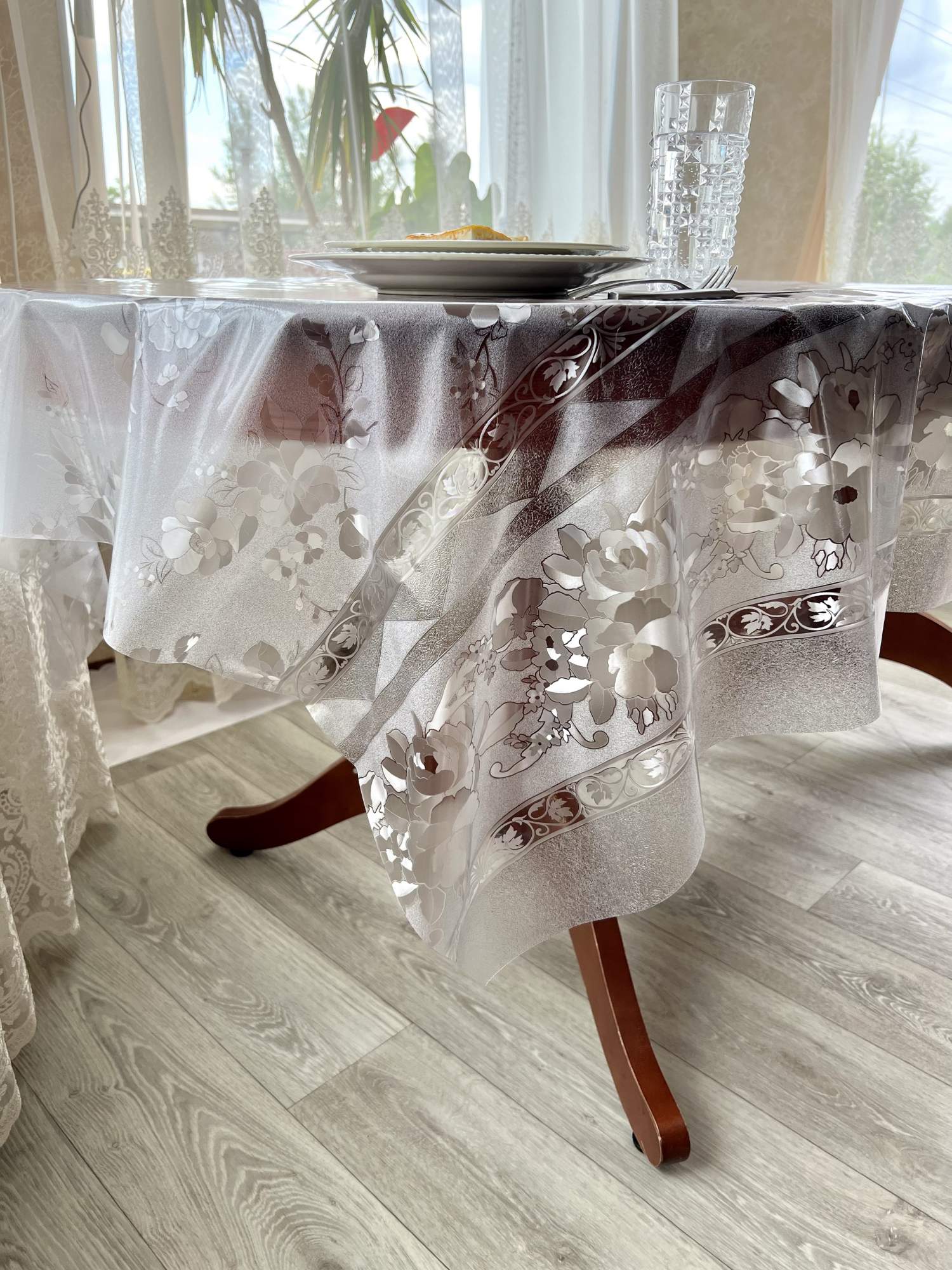 Cиликоновая скатерть PROtect на стол с рисунком прозрачная клеенка 180x137 см, 12367