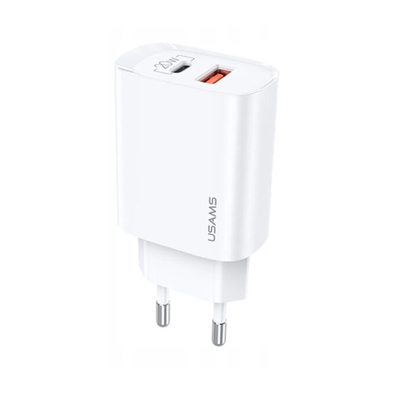 фото Сетевое зарядное устройство usams qc3.0+pd3.0 20w fast charger white (cc121tc01)