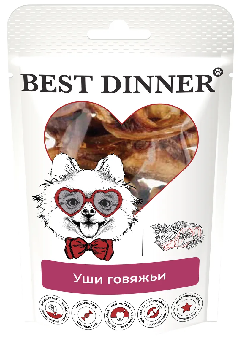 фото Лакомство для собак best dinner уши говяжьи, 5 шт х 50 г