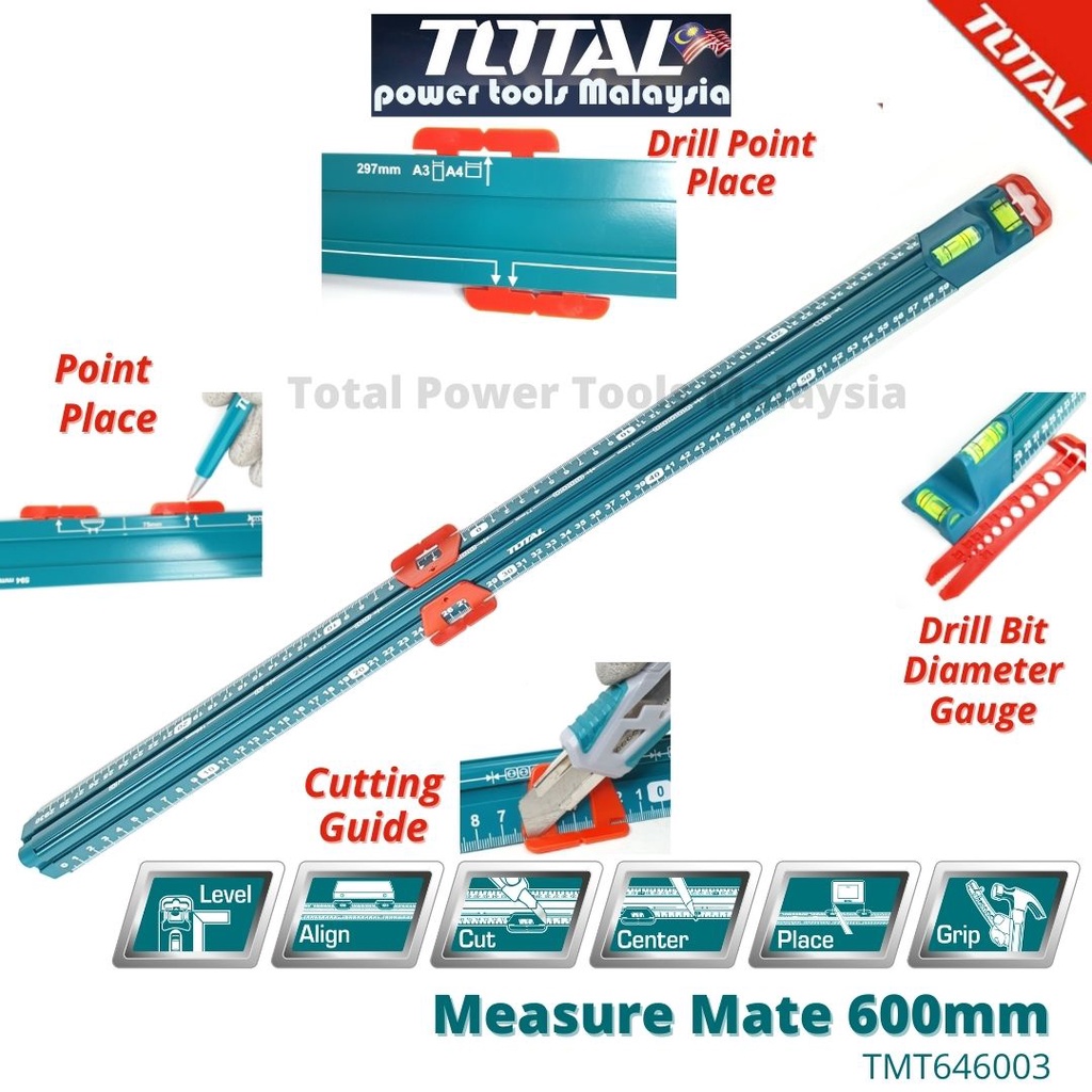 фото Линейка многофункциональная total tmt646003 60см, с уровнем total tools