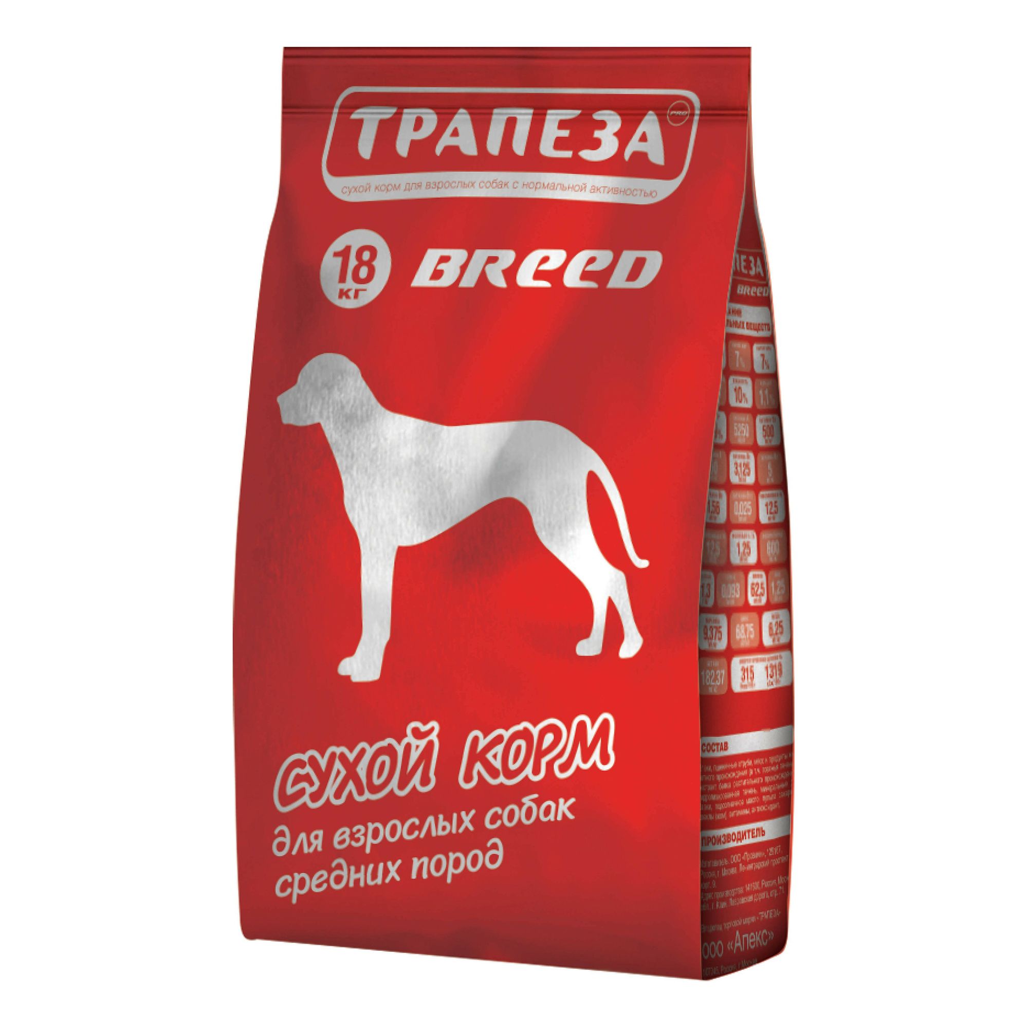 Сухой корм Трапеза Breed с говядиной для собак средних пород ~18 кг