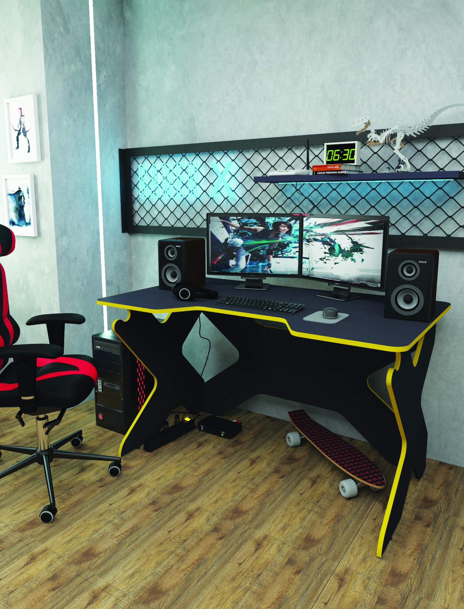Компьютерный стол 34Аиста Геймер Х черный/желтый