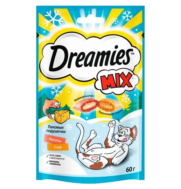 фото Лакомство для кошек dreamies с лососем и сыром, 2 шт по 60 г