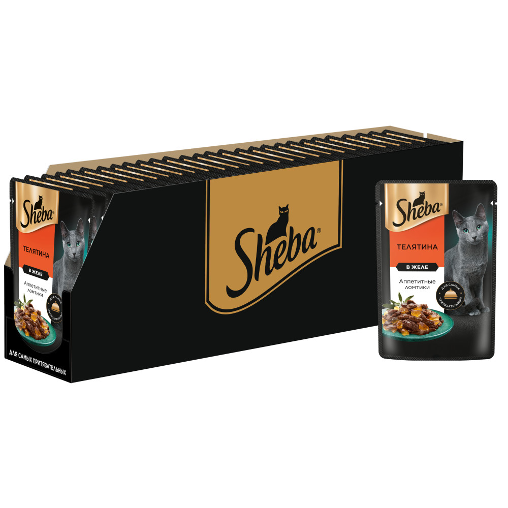 

Влажный корм для кошек Sheba ломтики в желе с телятиной 28 шт по 75 гр