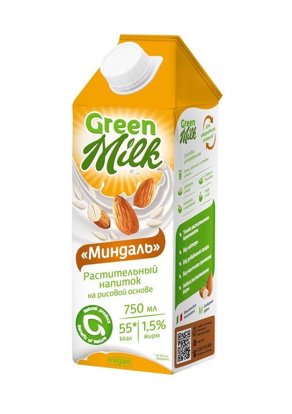 фото Напиток рисовый green milk миндаль 1,5% 1 л