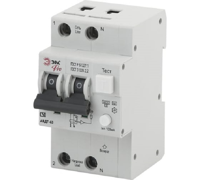 

Дифавтомат ЭРА PRO NO-902-01 АВДТ 63 C50 100мА 1P+N тип A