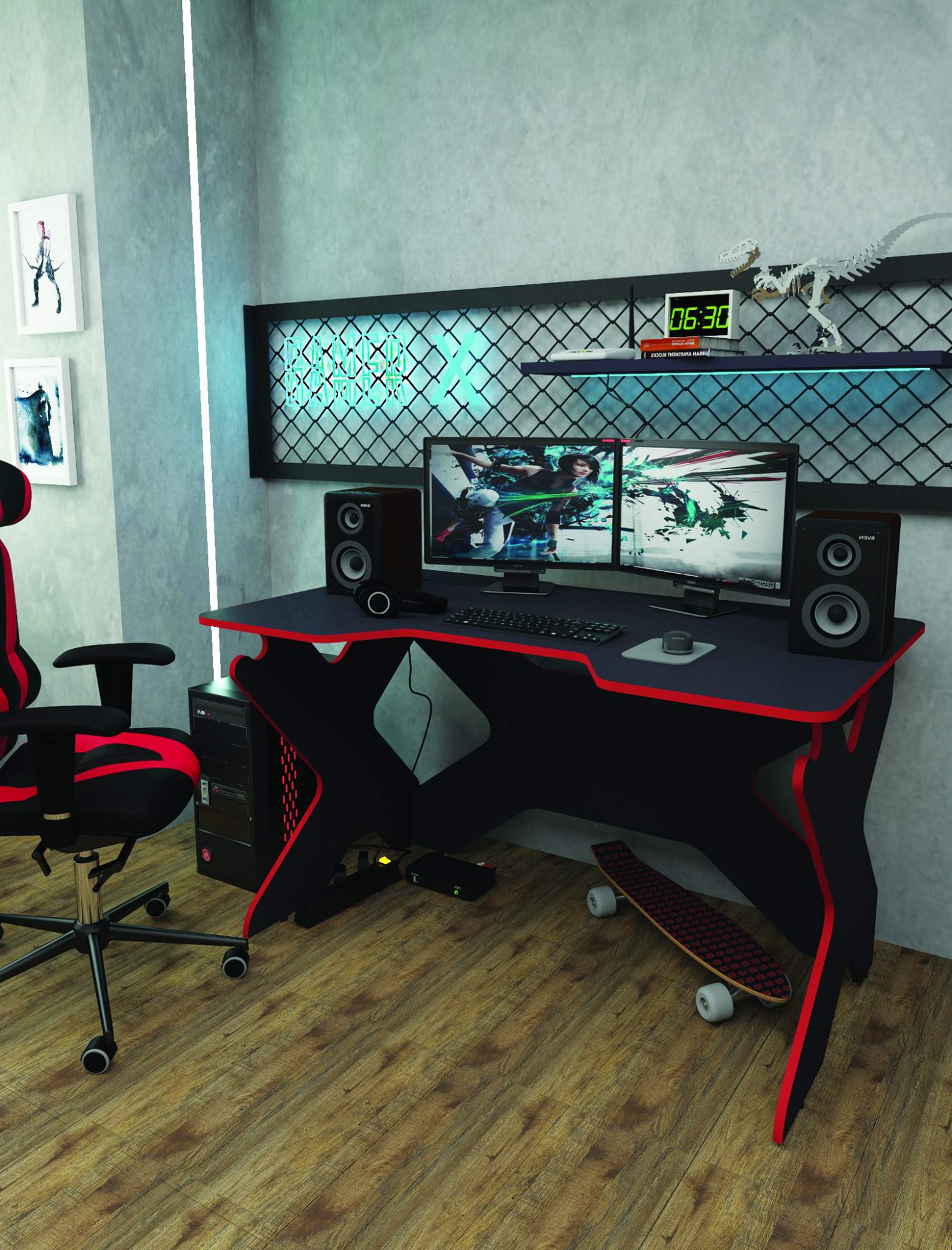 Компьютерный стол 34 Аиста Геймер Х черный/красный
