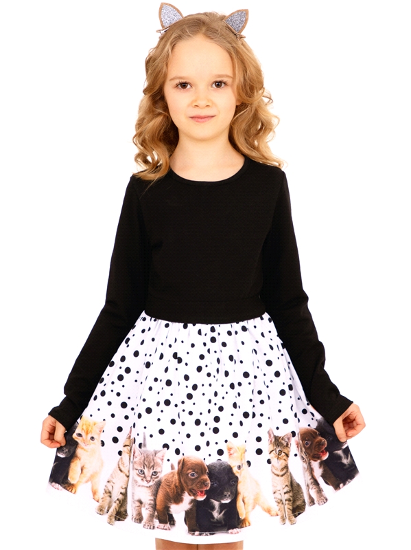 Платье детское Апрель 1ДПД2978804ня, черный+котята и щенята, размер 140