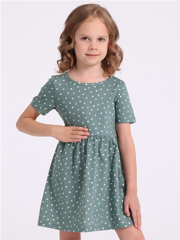 Платье детское Апрель 1ДПК4291001н, белые пятнышки на серо-зеленом, размер 92