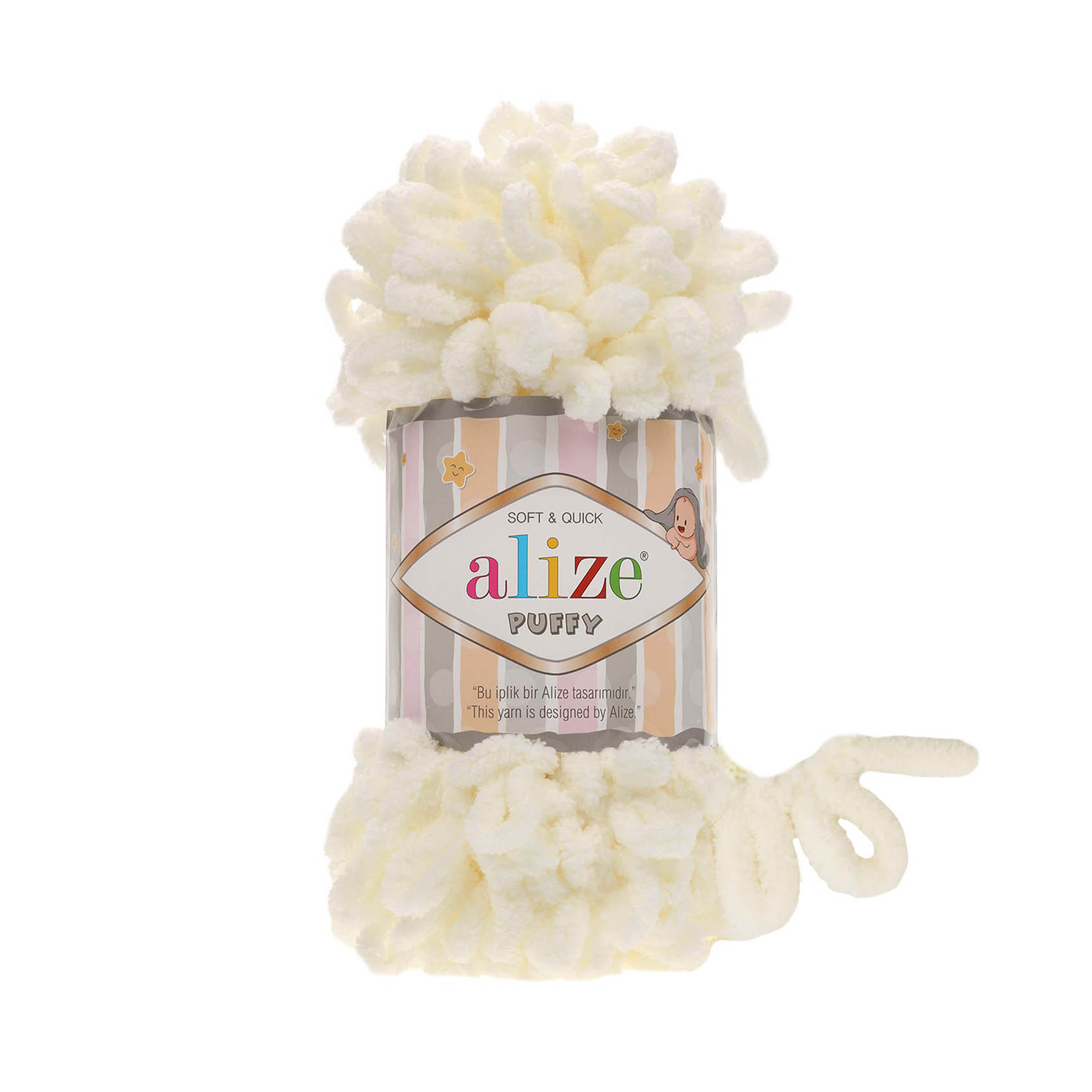 

Пряжа Alize Puffy 100% микрополиэстер 9 м/100 гр 62 Светло-молочный, 5 мотков, Белый, Puffy NL01