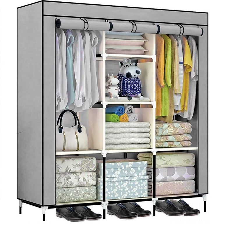 Складной шкаф тканевый каркасный для одежды STORAGE WARDROBE X0001 175_130_45 см серый